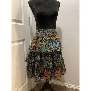 Chelsea and Theodore womens Ruffled Midi Skirt Size 10 Boho Hippie